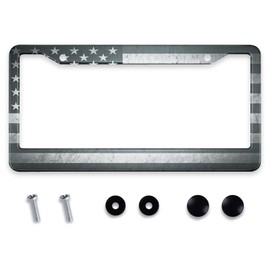 Smooffly Vintage Black American Flag License Plate Frame, American Flag Car Tag Frame, US License Plate Frame, United States Flag License Plate Frame 12.2 x 6.3 Inch