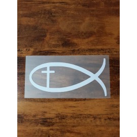 Unbranded CHRISTIAN CROSS FISH WHITE VINYL WINDOW DECAL
