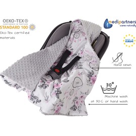Medi Partners Swaddling Blanket 100% Cotton 85x85cm Double-Sided Multifunctional Plush Blanket With a hood for Pushchairs Soft Fluffy (Dream catchers with grey Minky)