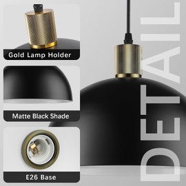 Karjearl Black Pendant Lights Kitchen Island 3 Pack, 11.8" Modern Black and Gold Pendant Light Fixtures Dome Farmhouse Hanging Lights for Sink Dining Room Hallway Entryway