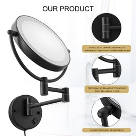 BATHLAVISH Vanity Mirror with Lights, Rechargeable Wall Mounted Makeup Mirror, Double Sided Magnifying Vanity Mirror,18” Extendable 360° Rotation Bathroom Mirror,Senior Black