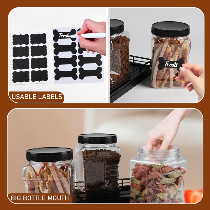 Geyecete 3 Pack Clear Plastic Jars with Lids Pet Snack
