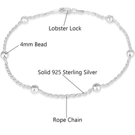 Savlano 925 Sterling Silver 9, 10 Inches Chain Anklet for Women Comes With a Gift Box