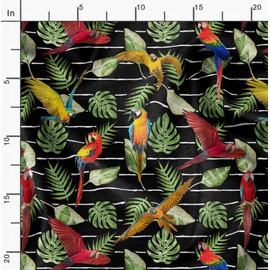 Soimoi Black Cotton Poplin Fabric Tropical Leaves & Bird Print Sewing Fabric BTY 58 Inch Wide