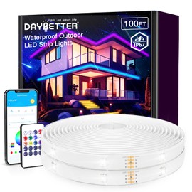 DAYBETTER 100 ft Outdoor LED Strip Lights Waterproof,IP67 Waterproof LED Light Strips with Remote,APP Music Sync RGB Exterior LED Rope Lights,Color Changing LED Lights for Bedroom,Roof,Balcony,Pool
