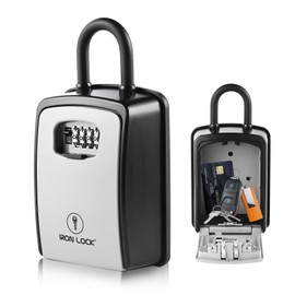 Iron Lock® XXL Key Lock Box Portable and Wall Mounted with Removable U-Shackle Waterproof Indoor Outdoor 4 Digit Combination with Resettable Code with A B Switch Extra Large Key Lockbox Outside