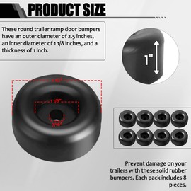 TonGass 1" Tall Trailer Ramp Door Bumpers Universal Fit Bumper with 7/16" Screw Holes Premium Thick Automotive-Grade Rubber Bumpers Round Rubber Bump Stops Suitable for Truck Tailgate (8-Pack)