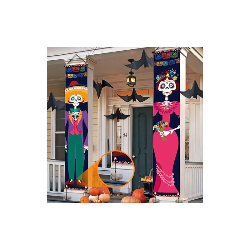 JUGLUTE Banderas de Día de Muertos con Luces, 2 Piezas