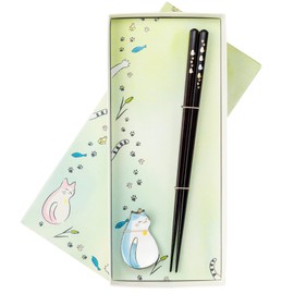 S-86131 Chopsticks, Dishwasher Safe, Natural Wood, Chopstick Rest Set, 9.1 inches (23 cm), Black, Black, Made in Japan