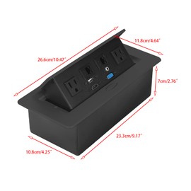Table Pop up Power Strip Box Desktop Pop Up Outlet Recessed Multimedia Strip Socket Conference Table Power Hub Hidden Table Connection Box with Outlet Network HDMI for Office Desk (Black-A)