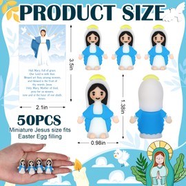 Kklolai 50 Sets Mini Virgin Mary Figurine Bulk Mother Mary Miniature Figures Doll Prayer Scripture Cards Organza Bags Little Religious Gifts for Sunday Easter Eggs Stuffers Baptism Favors