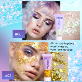 Prreal Body Glitter Gel, Face Glitters Body Gel Sequins Shimmer Liquid Eyeshadow, Chunky Glitter for Face Nails Hair, Holographic Mermaid Sequins for Festival Makeup 100 ml (White + Gold)