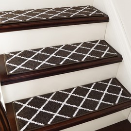 COSY HOMEER Edging Stair Treads Non-Slip Carpet Mat 28inX9in Indoor Stair Runners for Wooden Steps, Stair Rugs for Kids and Dogs, 100% Polyester TPE Backing 15pcs,Brown