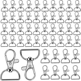 50 Pcs Swivel Clasp Hooks, BetterJonny 25mm D Ring Clip Lanyard Hardware 360° Metal Key Chain Clip Hook Lobster Claw Clasp for DIY Keychain Sewing Projects(Silver)