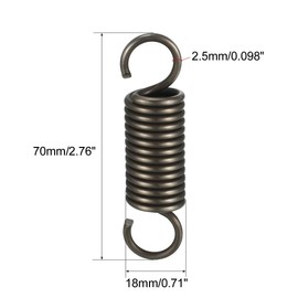TOP-VIGOR 1Pcs Extension Compressed Spring, 2.5mm Wire Dia, 18mm OD, 70mm Free Length Durable Steel Compression Springs, Small Dual Hook Extended Tension Springs