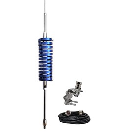 tram-browning CB Antenna 25-30 MHz with Mirror Mount, RG58, PL259, Flat Blue Aluminum Coil, Tunable to Amateur Ham 10 Meters, BR-91-BL, Silver