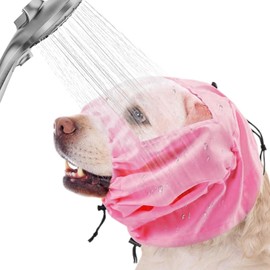 Adjustable Dog Bath Cap, Waterproof Ear Covers for Bath Shower Cap for Grooming Swimming Dog Ear Muffs Noise Rain Protection for Blow Drying (Pink, One Size)