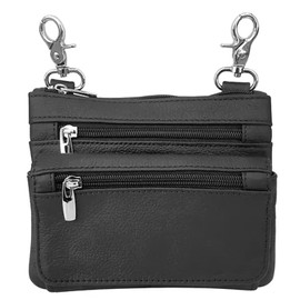 SILVERFEVER Leather Bike Rider Accordion Bag Cross Body Belt Phone Pack Pouch (Black)
