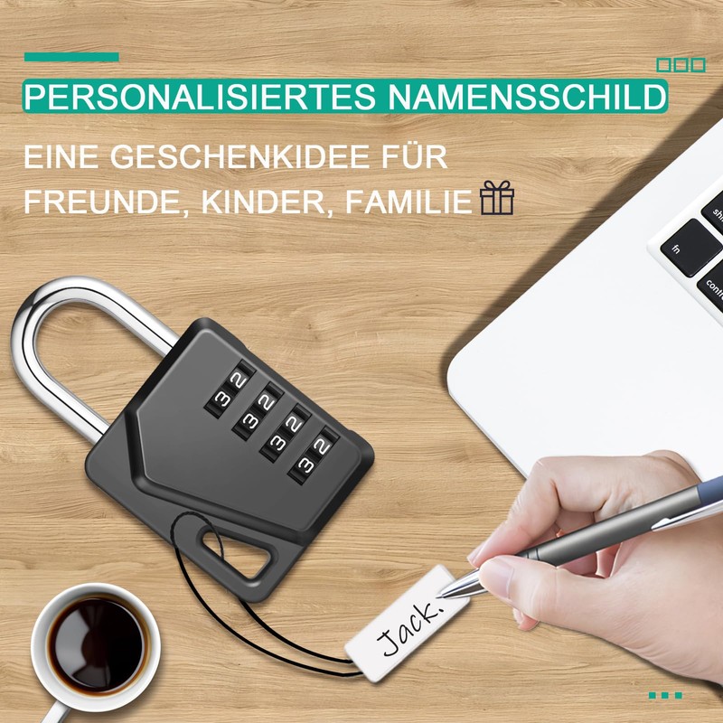 ZHEGE Padlock with Combination Code, 4-Digit Combination Lock with Name