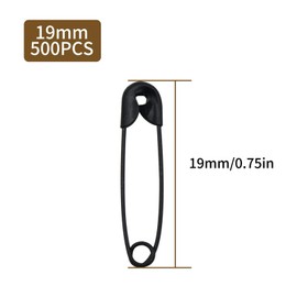 500 PCS Black Safety Pins, 0.75Inch/19mm Safety Small, Rust Resistant Nickel Plated Steel Set for Crafting, Sewing, Rimming Fastening Clip Button for Garment Hang Tag, Pins for Clothes
