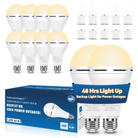 BoRccdit KeepLit 10 Pack Emergency Rechargeable Light Bulbs, 48H Long Lasting & 3 Brightness Power Outage Light,12W 3000K Battery Backup Emergency Light Bulbs for Home Power Failure Hurricane