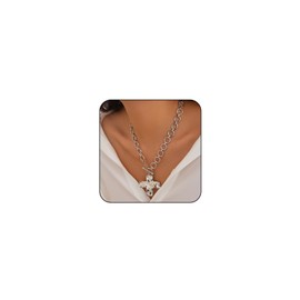 Chunky Cross Necklace for Women Large Big Cross Pendant Chunky Silver Necklaces S925 Plated Thick Chain Hammered Silver Cross Necklaces Trendy Hypoallergenic Chunky Silver Statement Necklace Cross Jewelry