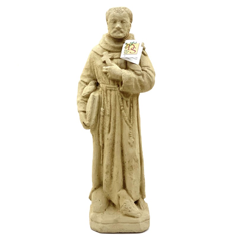 Vintage Saint Francis Statue: Solid Durable Stone with Distressed Texture.