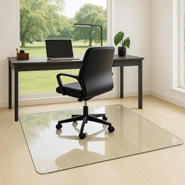 Yuzeyurun Tempered Glass Chair Mat, 46" x 36" Glass Office Chair Mat, 1/5" Thick Clear Floor Mat with Anti-Slip Pads, Heavy Duty Glass Mat for Carpeted and Hard Floor