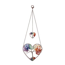 JSDDE Tree of Life Decoration Heart Shape Wire Wrap Tree of Life Wall Hanging Healing Stones Lucky Charm Hanger Window Decoration for Home Room Wedding (7 Chakra)