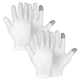WLLHYF 2 pares de guantes hidratantes de algodón blanco para pantalla táctil de spa – Guantes de manos para dormir durante la noche para manos secas, 