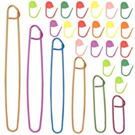 WUERKIYA 6Pcs Stitch Holder Set, 6 Size Assorted Colors Aluminum Yarn Stitch Holder Set Crochet Knitting Needle Markers Accessories Crochet Safety Pins for DIY Knitting Notions Crochet Needle Hooks Craft