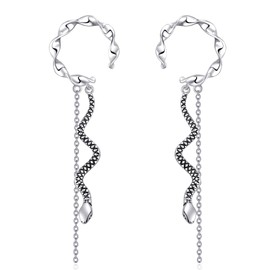 VENACOLY Snake Earrings 925 Sterling Silver Snake Earrings for Women Ear Cuffs Without Piercing Long Earrings Snake Jewellery Gifts for Women, Sterling Silver