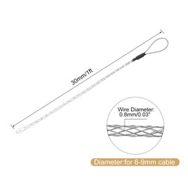 QUARKZMAN Cable Pull Socks Grip, 1 ft Wire Mesh Pull Socks Grip for 6-9 mm/0.24-0.35 Inch Cable, Non-Slip Single Head Galvanised Steel Wire Handle, Silver