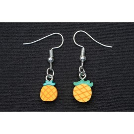 Miniblings Pineapple Earrings Tropical Fruit Fruit Summer Disc Yellow Green – Handmade Fashion Jewellery I Earrings Silver Plated, Polymer Clay