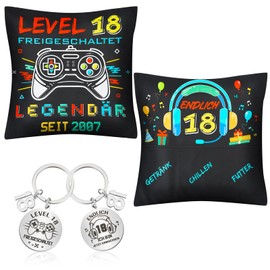 Xialvyu 18th Birthday Boy Gift Funny Cushion Cover and Keyring 18th Birthday Boy Decoration Gift for 18th Birthday Boy Girl Birthday Gifts for Boyfriend Son Brother