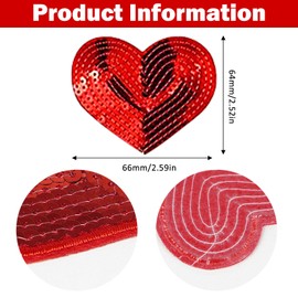 ZZXLLRO 20Pcs Red Sequin Heart, Shiny Heart Iron on Applique Embroidered Patches for Clothing, Bags, Jackets, Jeans DIY Earrings Accessory Craft Valentine Christmas Decoration, 2.5inch