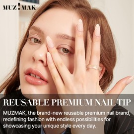 MUZMAK Reusable Press on Nails Long Medium Short Coffin Almond 36Pcs Red Fake Nails Kit Full Cover Pink French Black Feminine Design (Grevyi French(Almond))