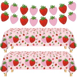 Pack of 4 Berries First Birthday Decoration Strawberry Tablecloth Berries Cute Disposable Tablecloth Strawberry Banner Girls Strawberry Theme Party Baby Shower Fruit Party Hanging Accessories