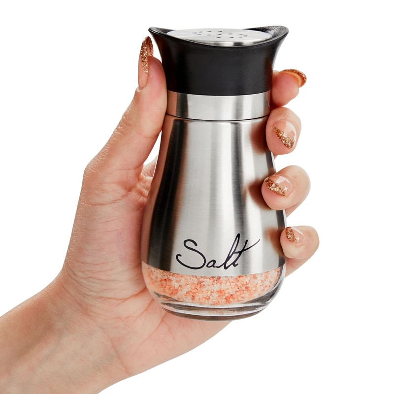 Stainless Steel Salt and Pepper Shaker Set with Glass Bottom,