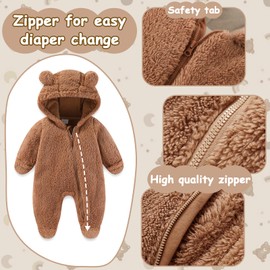 UVIPC Newborn Baby Fleece Footie Snowsuit Winter Onesie Cartoon Bear Warm Hooded Outfits for Girls Boys