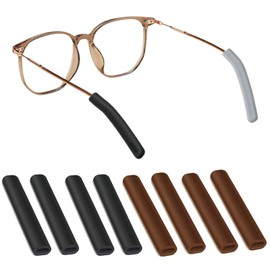 Silicone Glasses Ear Cushion,Anti Slip Ear Grip, Eyeglass Ear Cushions for Pain, Temple Sleeves Tips Ear Pads, 4 Pairs,Black/Brown