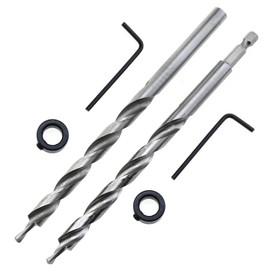LUORNG 2PCS 3/8 Inch Pocket Hole Bit with Depth Stop Ring Replacement Twisted Step Bits for 1/4 Hex Shanks and Round Shanks High Speed Steel Drill Bit Skew Hole Locator for Wood Drilling and Punching