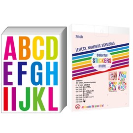 318Pcs 2inch Vinyl Letter & Numbers Stickers, Large Stick on Alphabet for Bulletin Board, Scrapbooking,Mailbox, House, Door, Wall,Scrapbook, Wall, Waterproof self Adhesive (Multi Color)