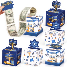 Sinasasspel Hanukkah Gift Money Box for Cash Gift Pull Chanukah Money Holders Party Candy Box for Adults Kids Happy Hanukkah Festival Birthday David of Star Money Gift Idea Party Supplies 6Pcs