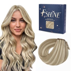 Fshine Genius Weft Highlight Human Hair Genius Weft Ash Blonde and Golden Blonde Sew in Human Hair Extensions 22 Inch 60g Real Human Hair Extensions for Women Blonde Hair Human Hair Extensions