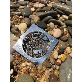 Designer Drains Square Shower Drain Cover Sea Turtle Design | Polished Stainless Steel Replacement for Ebbe E4400 | Decorative Bathroom Upgrade