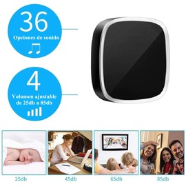 Timbre Inalámbrico, 1 Transmisor y 1 Receptor, Timbres para puertas Volumen Ajustable Alcance a 280m con 36 Melodías, 4 Niveles de Volumen y LED Indicador para Oficina, Hotel, Casa (Negro)