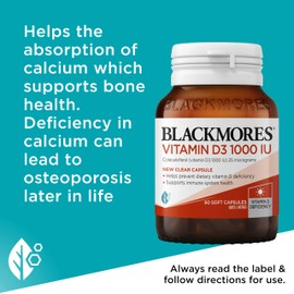 Blackmores Vitamin D3 1000 IU | Supports Bone & Muscle health| 60 Capsules
