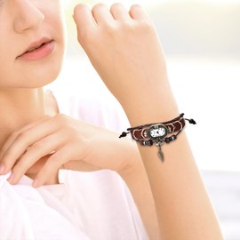 JewelryWe Womens Leather Wristwatch Multi-Layer Bohemia Bracelet Watch Classic Weave Wrap Quartz Watch, for Xmas