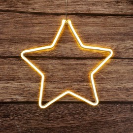 Ideen mit Herz LED Hanging Star | White | Winter Decoration | Window Lighting | with Timer | 24.5cm x 23.5cm x 1.3cm